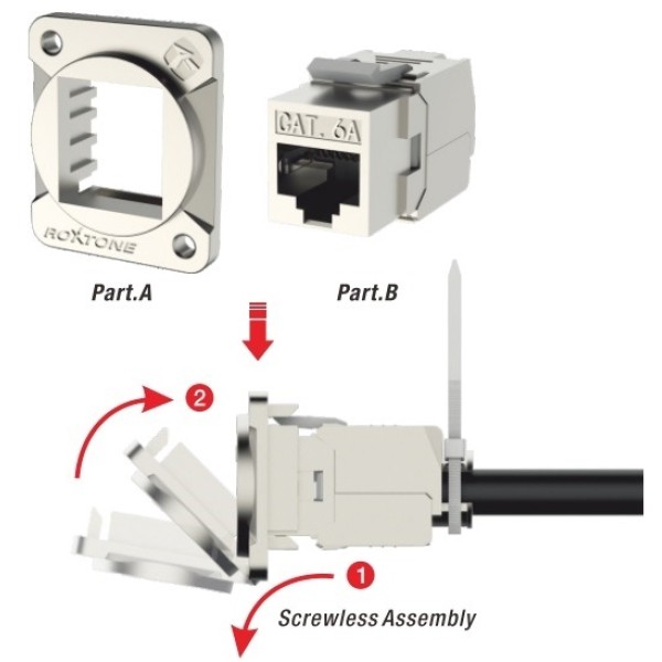 Роз'єм панельний RJ45 мама Roxtone RAD-C6A-IDC-B RJ45 (CAT6a)