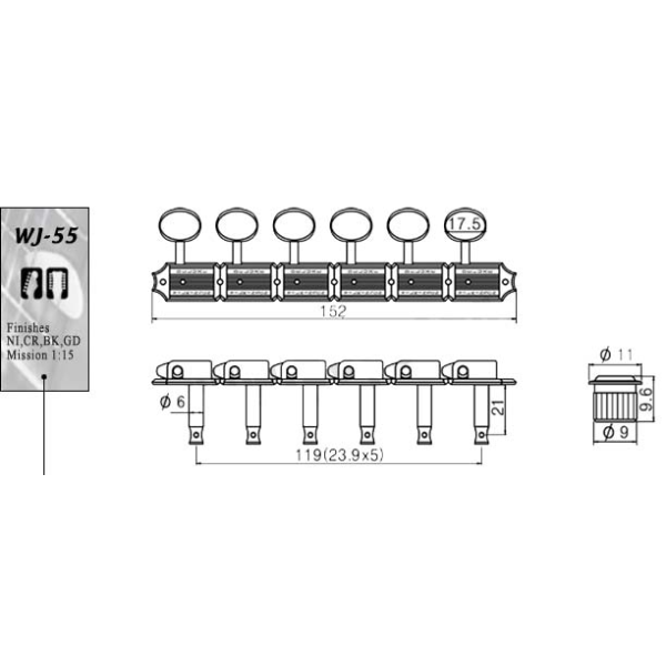 Кілки для електрогітари PaxPhil WJ55 6-in-line CR