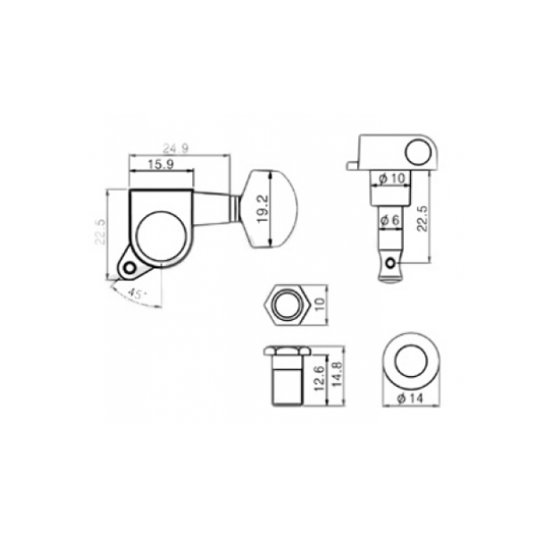 Колки для електрогітари PAXPHIL J02 6-in-line (BK)