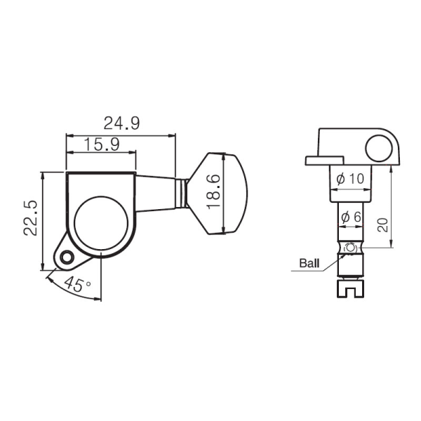 Колки для електрогітари PAXPHIL J07 3 + 3 Lock (BK)