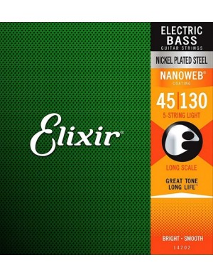 Комплект струн для бас-гитары Elixir 14202 Nanoweb Coated Nickel Steel Long Scale 5-Strings Light 45