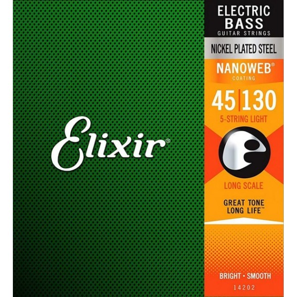 Комплект струн для бас-гитары Elixir 14202 Nanoweb Coated Nickel Steel Long Scale 5-Strings Light 45