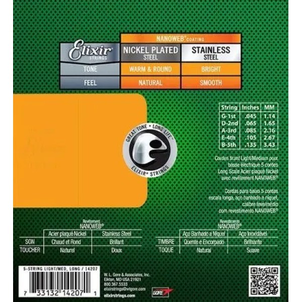 Струни для бас-гітари Elixir 14207 5S LM