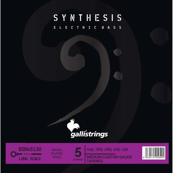 Струни для бас-гітари Gallistrings BSN45130 (.045-.130), Synthesis, MEDIUM CUSTOM TAPERED, Nickel