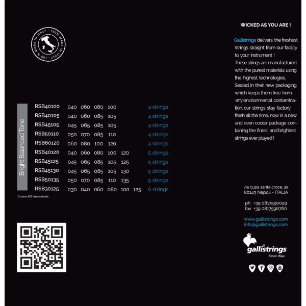 Струни для бас-гітари Gallistrings RSB40100 (.040-.100), REGULAR, Nickel