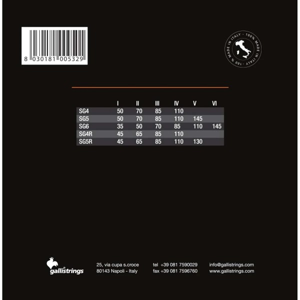 Струни для бас-гітари Gallistrings SG5Rn (.045-.130), MEDIUM, Nickel