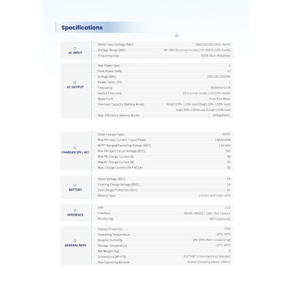 Гібридний сонячний інвертор BIG HYBRID48V6000W Гібридний сонячний інвертор BIG HYBRID48V6000W