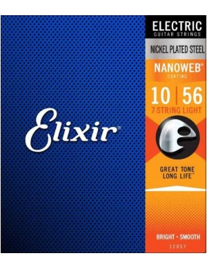 Комплект струн для електрогітари Elixir 12057 Nanoweb Nickel Plated Steel 7-String Light 10-56