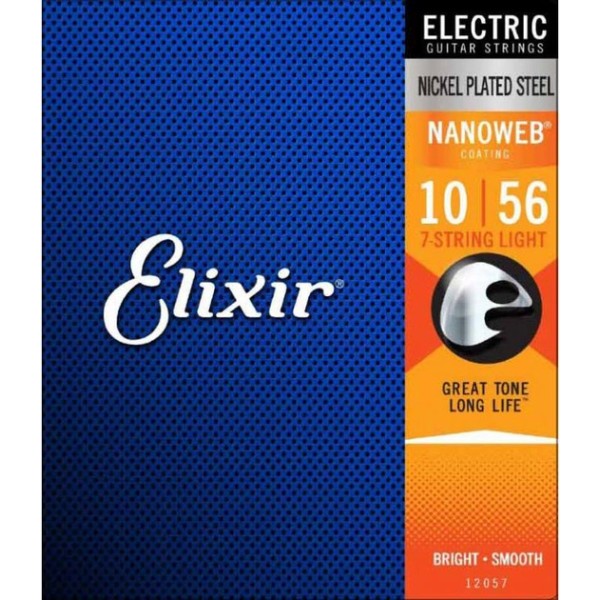 Комплект струн для електрогітари Elixir 12057 Nanoweb Nickel Plated Steel 7-String Light 10-56