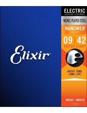 Комплект струн для электрогитары Elixir 12002 Nanoweb Nickel Plated Steel Super Light 9-42