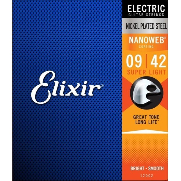Комплект струн для електрогітари Elixir 12002 Nanoweb Nickel Plated Steel Super Light 9-42