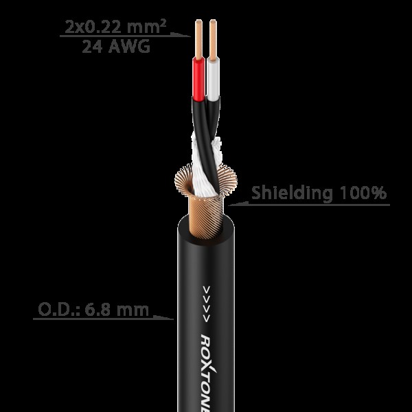 Мікрофонний кабель 6,8мм 2x0.22мм ROXTONE MC005-BK-100m