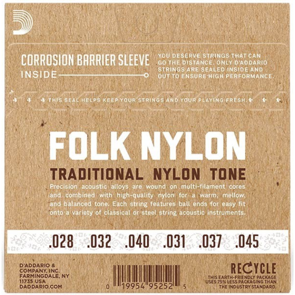 Набір струн для класичної гітари DADDARIO EJ34 FOLK NYLON 80/20 Bronze Ball End Black Treble