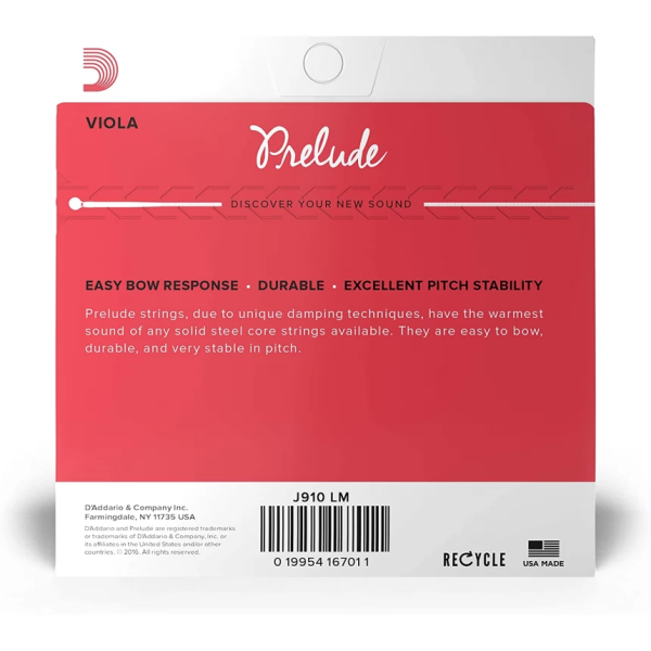 Комплект струн для альта D'ADDARIO PRELUDE VIOLA STRING SET Long Scale Medium Tension