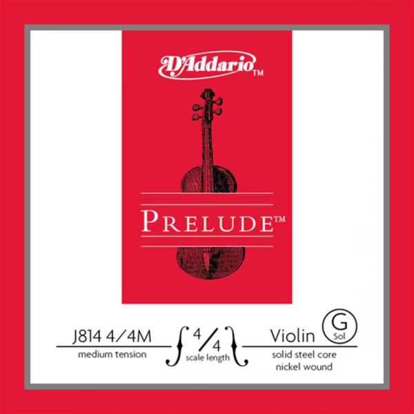 Струна Соль для скрипки D'ADDARIO J814 PRELUDE VIOLIN SINGLE G STRING 4/4 Scale Medium Tension