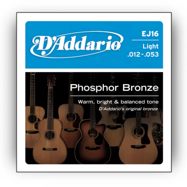 Набір струн для акустичної гітари DADDARIO EJ16 PHOSPHOR BRONZE LIGHT 12-53