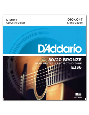 Набор струн для акустической гитары DADDARIO EJ36 80/20 BRONZE LIGHT 12-STRING 10-47