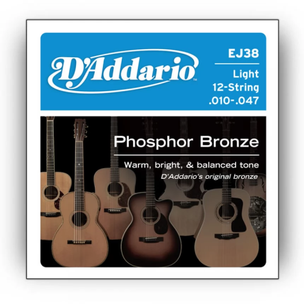 Набір струн для акустичної гітари DADDARIO EJ38 PHOSPHOR BRONZE LIGHT 12-STRING 10-47