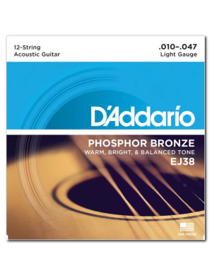 Набор струн для акустической гитары DADDARIO EJ38 PHOSPHOR BRONZE LIGHT 12-STRING 10-47