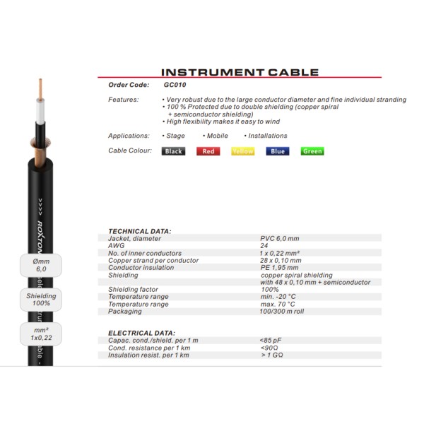 Кабель інструментальний Roxtone GC010 Кабель інструментальний Roxtone GC010