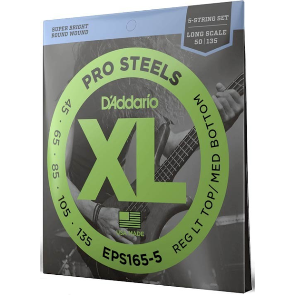 Набір струн для бас гітари DADDARIO EPS165-5 XL PRO STEELS REG LIGHT TOP / MED BOTTOM 45-135