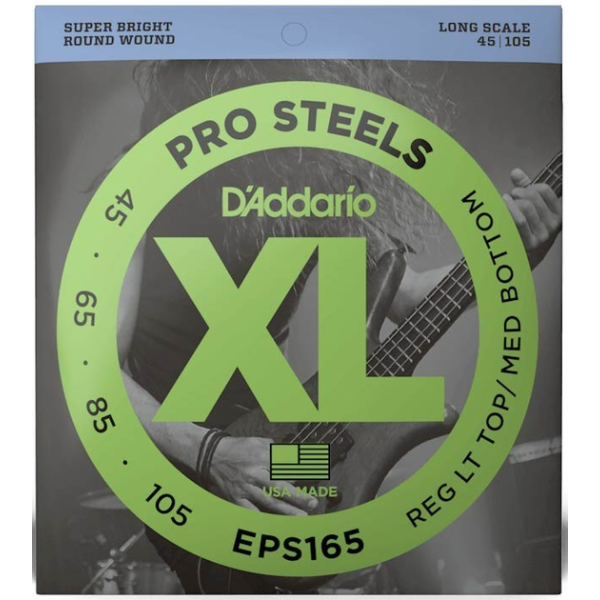 Набір струн для бас гітари DADDARIO EPS165 XL PRO STEELS REG LIGHT TOP / MED BOTTOM 45-105