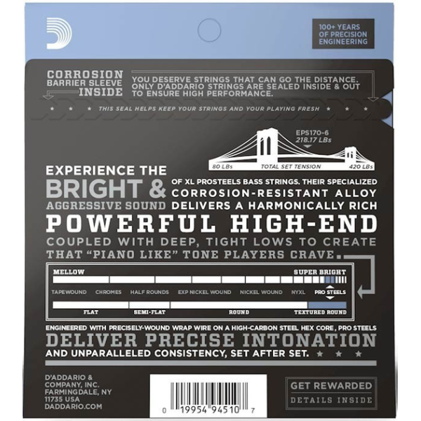 Набор струн для бас гитары DADDARIO EPS170-6 PRO STEELS LIGHT 6 STRING 32-130
