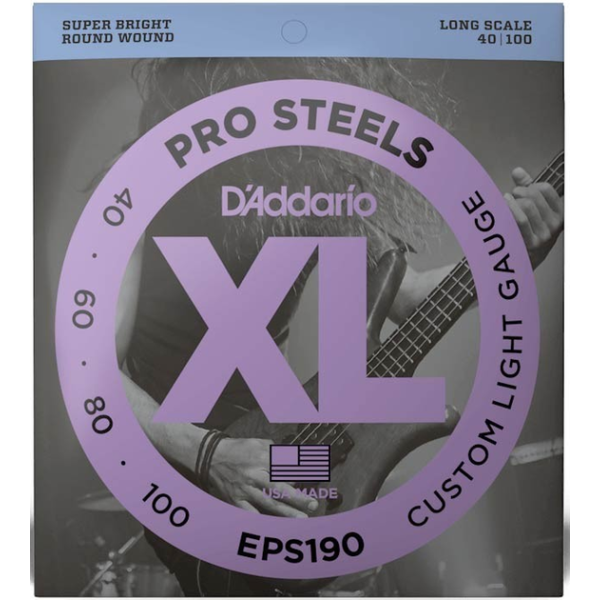 Набор струн для бас гитары DADDARIO EPS190 XL PRO STEELS CUSTOM LIGHT 40-100