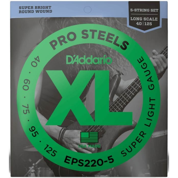Набір струн для бас гітари DADDARIO EPS220-5 XL PRO STEELS SUPER LIGHT 5 STRING 40-125