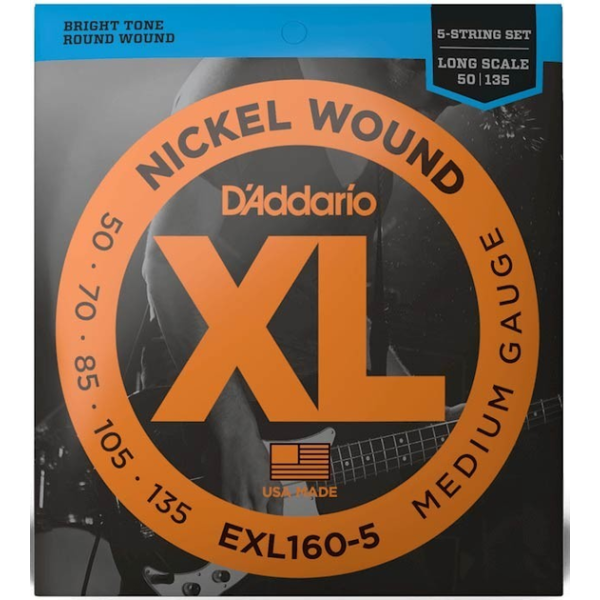 Набір струн для бас гітари DADDARIO EXL160-5 XL MEDIUM 5 STRING 50-135