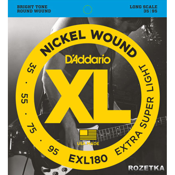 Набір струн для бас гітари DADDARIO EXL180 XL EXTRA SUPER LIGHT 35-95