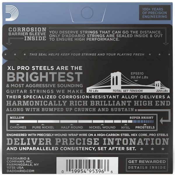 Набор струн для электрогитары DADDARIO EPS510 XL PRO STEELS REGULAR LIGHT 10-46