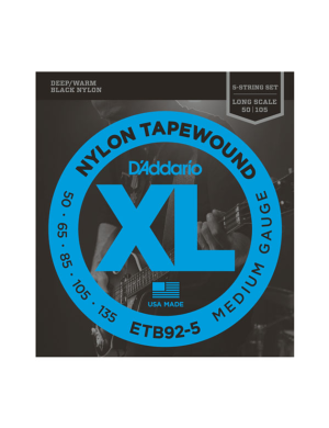 Набор струн для бас гитары DADDARIO ETB92-5 XL NYLON TAPEWOUND 5 STRING BASS 50-135