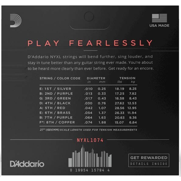 Набір струн для електрогітари DADDARIO NYXL1074 NYXL LIGHT TOP / HEAVY BOTTOM 8-STRING 10-74