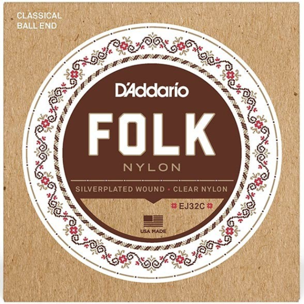 Набір струн для класичної гітари DADDARIO EJ32C FOLK NYLON Ball End Silver Wound / Clear Treble