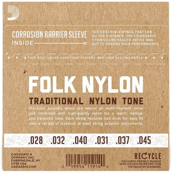 Набір струн для класичної гітари DADDARIO EJ32C FOLK NYLON Ball End Silver Wound / Clear Treble