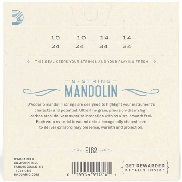Набір струн для мандолін DADDARIO EJ62 MANDOLIN 80/20 BRONZE LIGHT 10-34