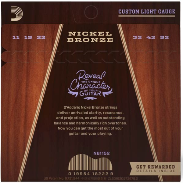 Набір струн для акустичної гітари DADDARIO NB1152 NICKEL BRONZE CUSTOM LIGHT 11-52