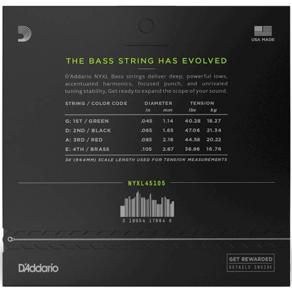 Набір струн для бас гітари DADDARIO NYXL45105 LIGHT TOP / MED BOTTOM 45-105