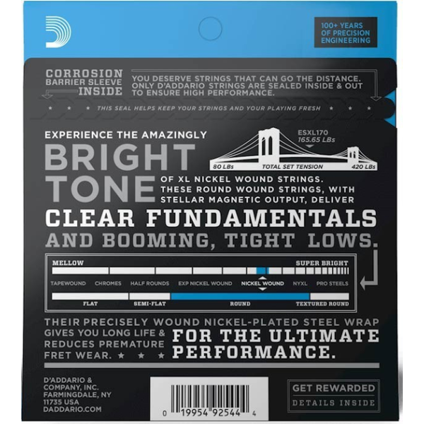 Струны для бас-гитары DADDARIO ESXL170 XL Regular Light Double Ball End 45-100