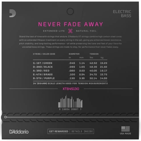 Набір струн для електрогітари DADDARIO XTB45130 XT Bass Regular Light 45-130