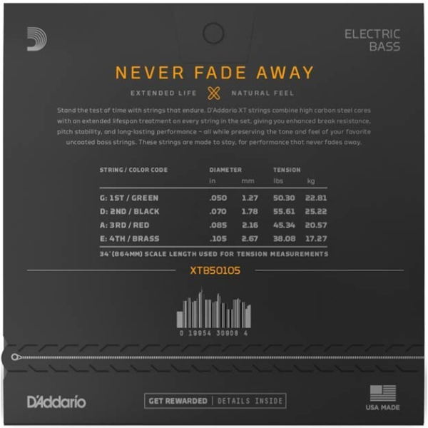 Набір струн для електрогітари DADDARIO XTB50105 XT Bass Medium 50-105