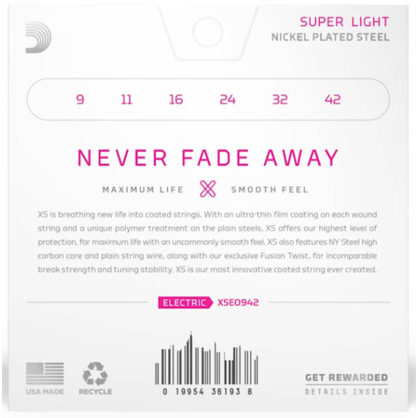 Комплект струн для електрогітари D'ADDARIO XSE0942 XS, Super Light (09-42)