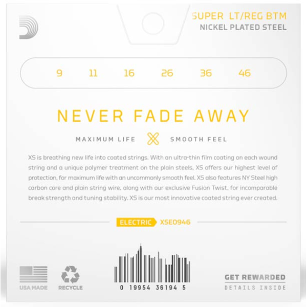 Комплект струн для електрогітари D'ADDARIO XSE0946 XS, Super Light Top Regular Bottom (09-46)