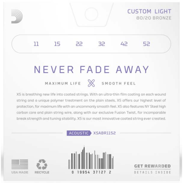 Струни для акустичної гітари D'ADDARIO XSABR1152 XS 80/20 BRONZE CUSTOM LIGHT (11-52)