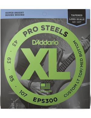 Струны D'Addario XL ProSteels для бас-гитары 4-струнные 43-107, Light/Medium, US Made