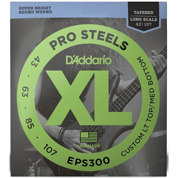 Струни D'Addario XL ProSteels для бас-гітари 4-струнні 43-107, Light/Medium, US Made