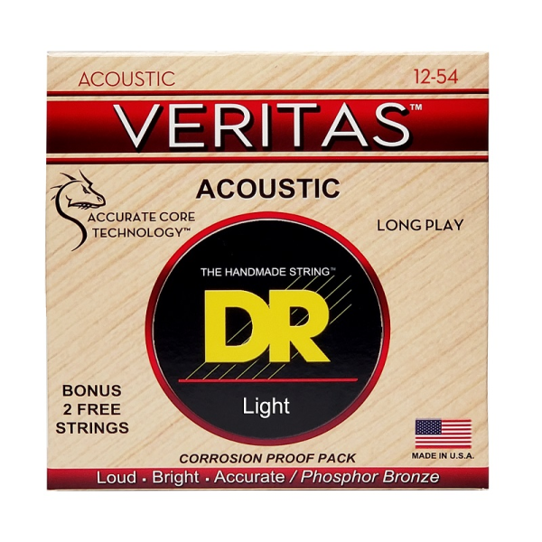 Струни для акустичної гітари DR Strings VERITAS Coated Core - Light (12-54)