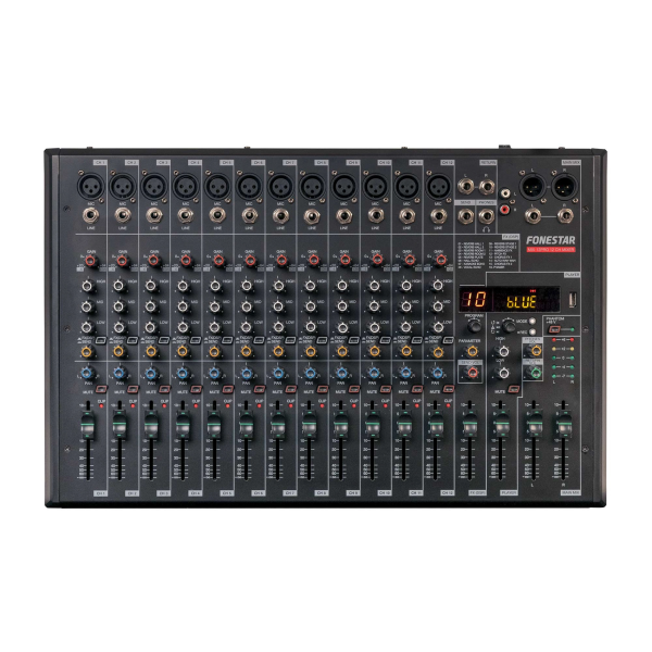 Мікшерний пульт Fonestar MIX-12PRO 12-канальний, USB/PC, Bluetooth, ефекти, рекордер Мікшерний пульт Fonestar MIX-12PRO 12-канальний, USB/PC, Bluetooth, ефекти, рекордер